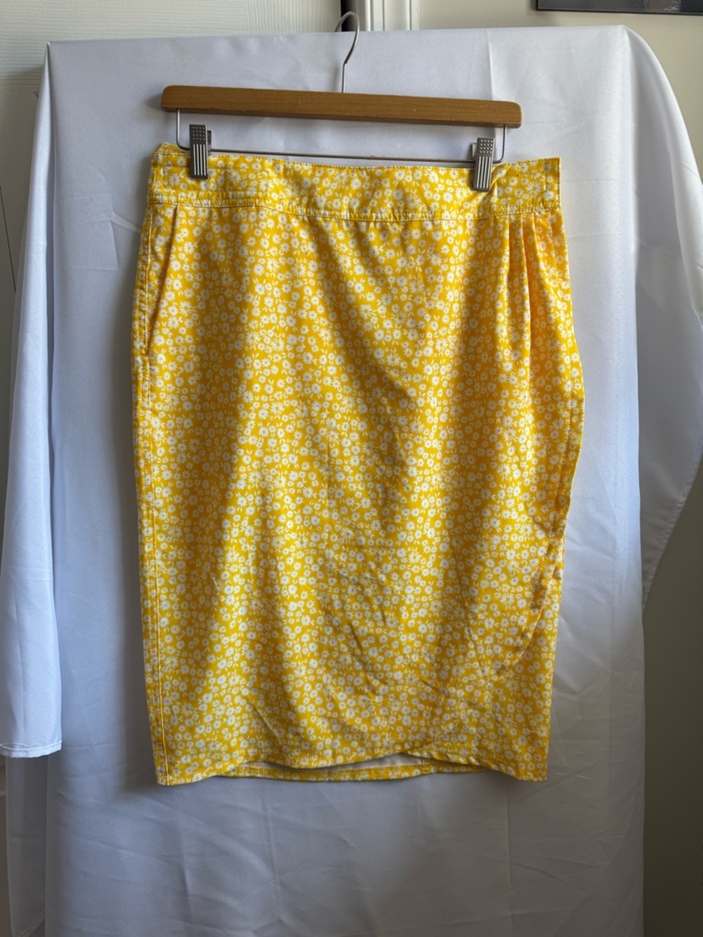 Yellow Floral Midi Pencil Skirt